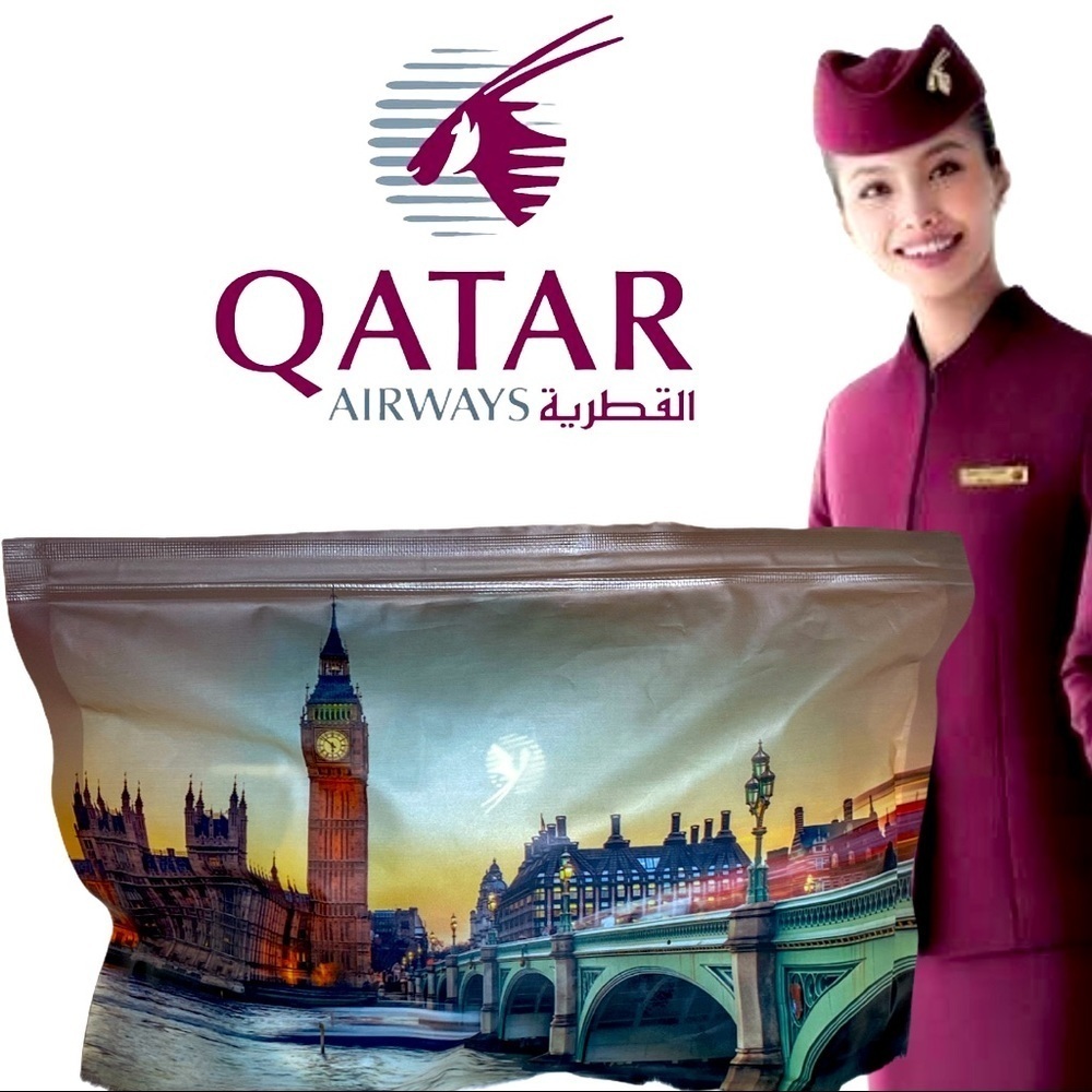 Qatar Airways London Clock picture bag Amenity kit traveler safe‎ kit